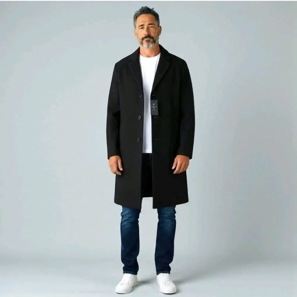 NWT Mens Wool Blend Black Long Length Big Tall Overcoat Coat By Shaquille Oneal